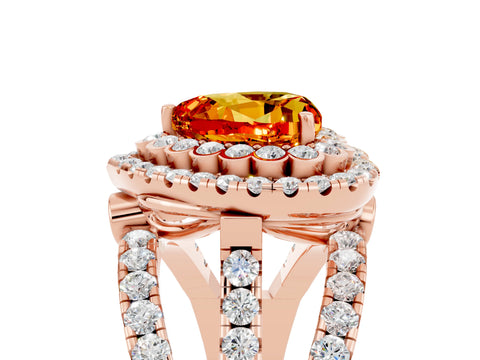 Rose gold Double Halo Heart Cut Diamond Split Shank Pave Set Ring_5