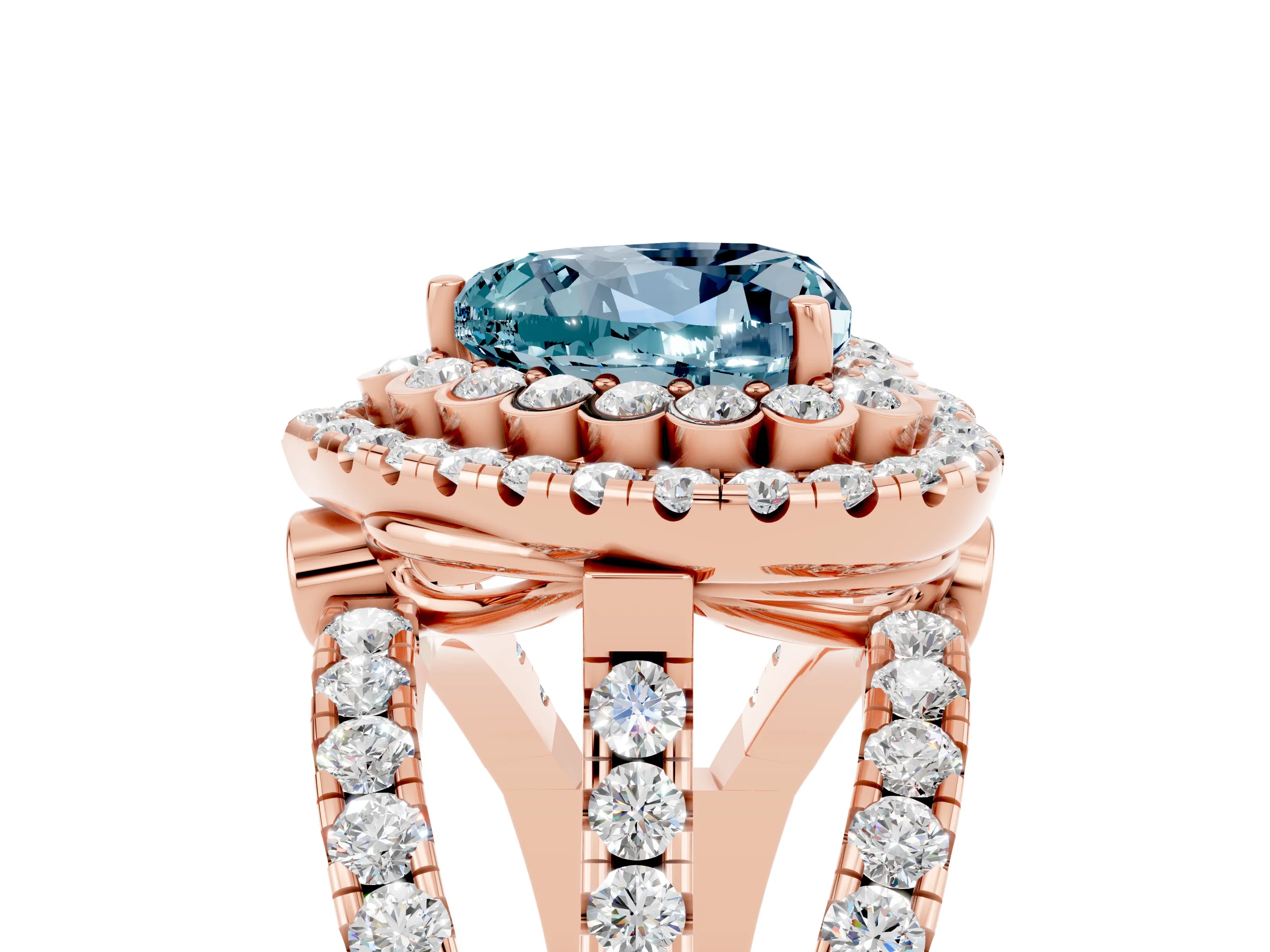 Rose gold Double Halo Heart Cut Diamond Split Shank Pave Set Ring_5