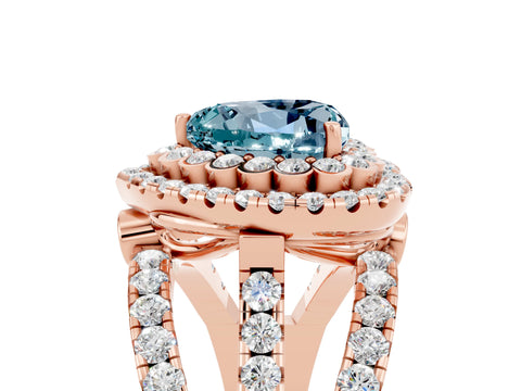 Rose gold Double Halo Heart Cut Diamond Split Shank Pave Set Ring_5