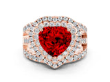 Rose gold Double Halo Heart Cut Diamond Split Shank Pave Set Ring