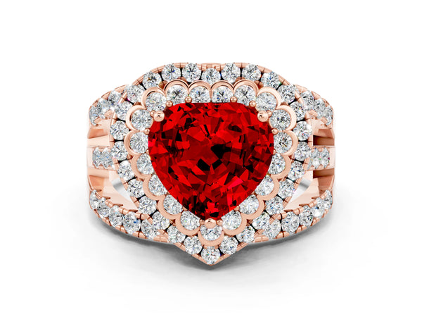 Rose gold Double Halo Heart Cut Diamond Split Shank Pave Set Ring