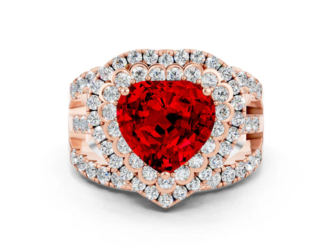 Rose gold Double Halo Heart Cut Diamond Split Shank Pave Set Ring