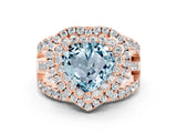 Rose gold Double Halo Heart Cut Diamond Split Shank Pave Set Ring