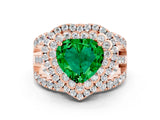 Rose gold Double Halo Heart Cut Diamond Split Shank Pave Set Ring