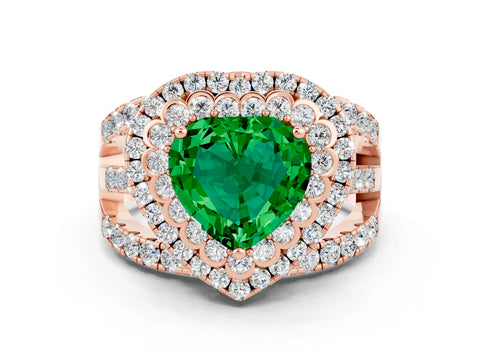 Rose gold Double Halo Heart Cut Diamond Split Shank Pave Set Ring