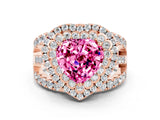 Rose gold Double Halo Heart Cut Diamond Split Shank Pave Set Ring