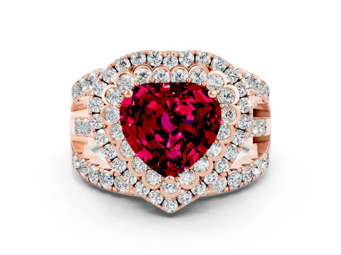 Rose gold Double Halo Heart Cut Diamond Split Shank Pave Set Ring
