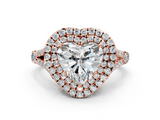 Rose gold Double Halo Heart Cut Diamond Split Shank Ring with Four Prong Setting_32