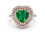 Rose gold Double Halo Heart Cut Emerald Pavé Band with Four-Prong Setting