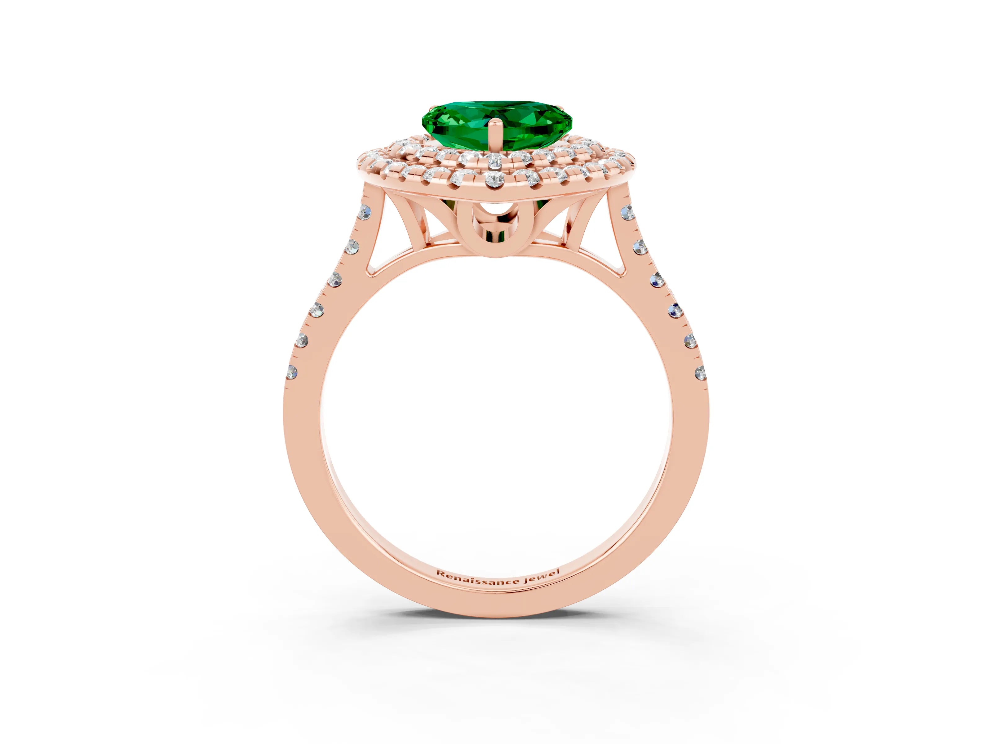 Rose gold Double Halo Heart Cut Emerald Pavé Band with Four-Prong Setting_3