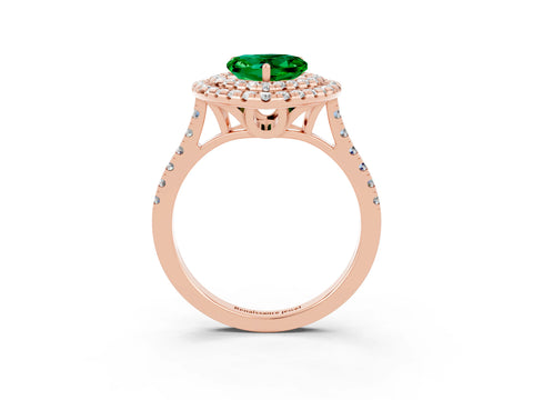 Rose gold Double Halo Heart Cut Emerald Pavé Band with Four-Prong Setting_3