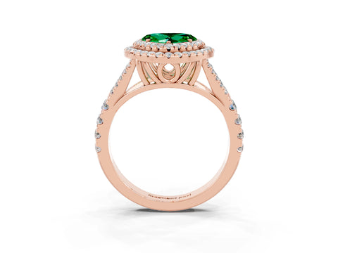 Rose gold Double Halo Heart Cut Emerald Pavé Split Shank Ring with Prong Setting_3