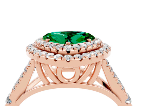 Rose gold Double Halo Heart Cut Emerald Pavé Split Shank Ring with Prong Setting_4
