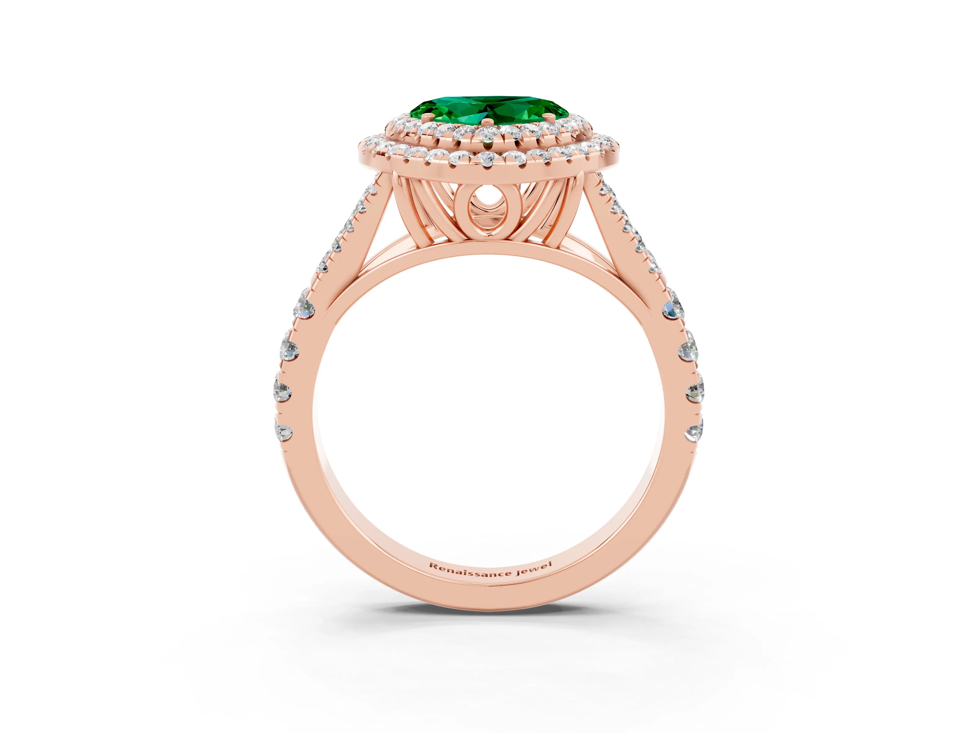 Rose gold Double Halo Heart Cut Emerald Split Shank Engagement Ring with Four-Prong Setting_3