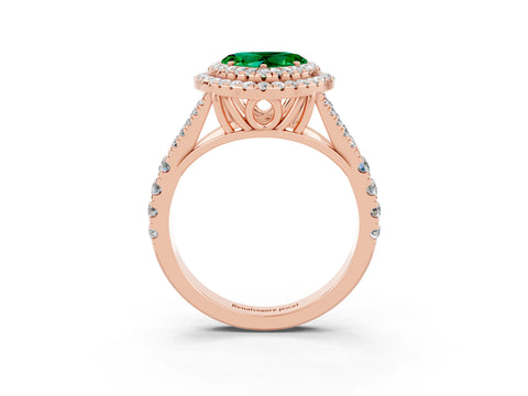 Rose gold Double Halo Heart Cut Emerald Split Shank Engagement Ring with Four-Prong Setting_3