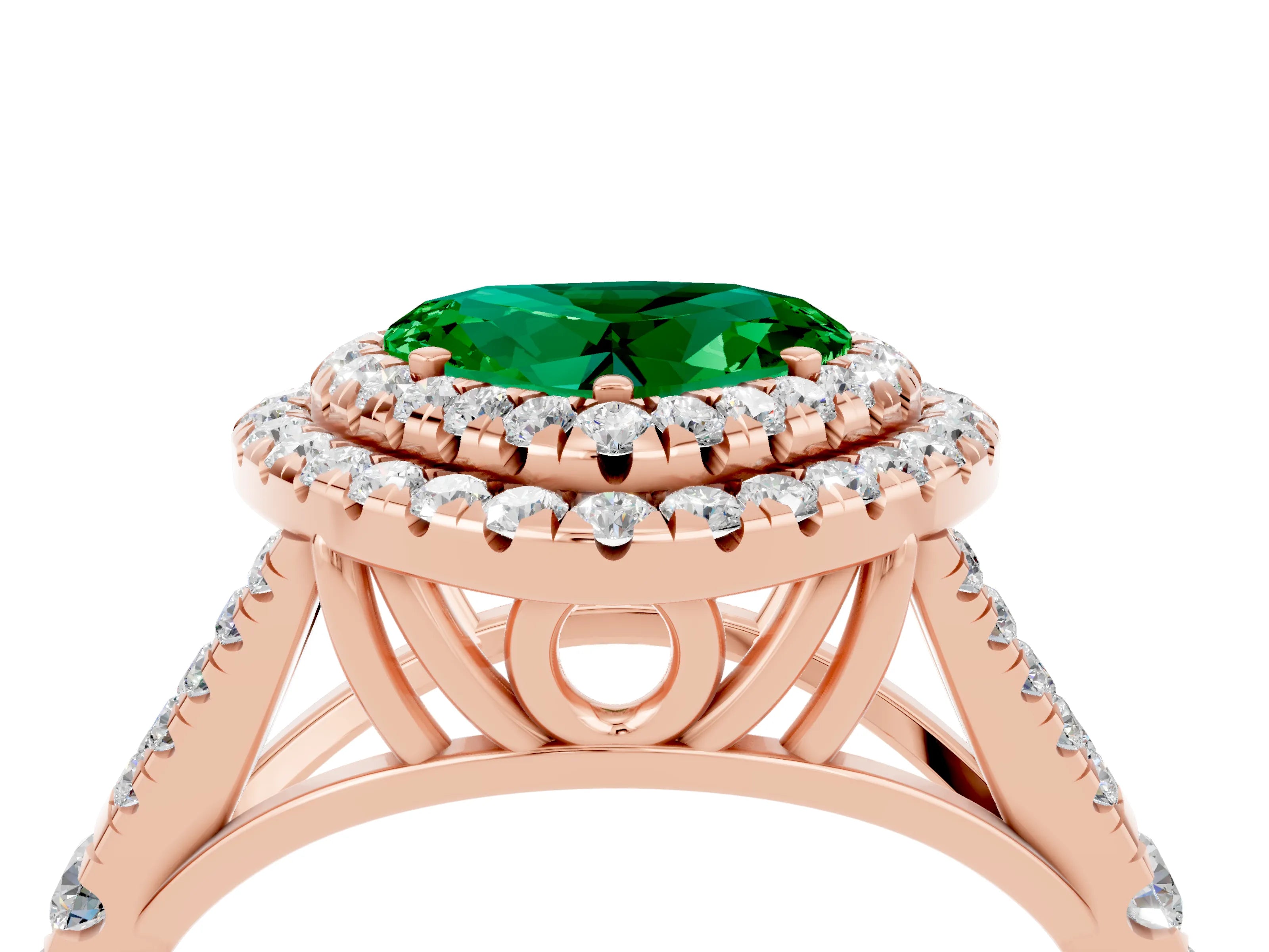 Rose gold Double Halo Heart Cut Emerald Split Shank Engagement Ring with Four-Prong Setting_4