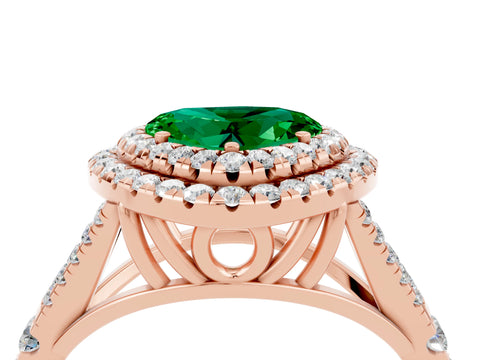Rose gold Double Halo Heart Cut Emerald Split Shank Engagement Ring with Four-Prong Setting_4