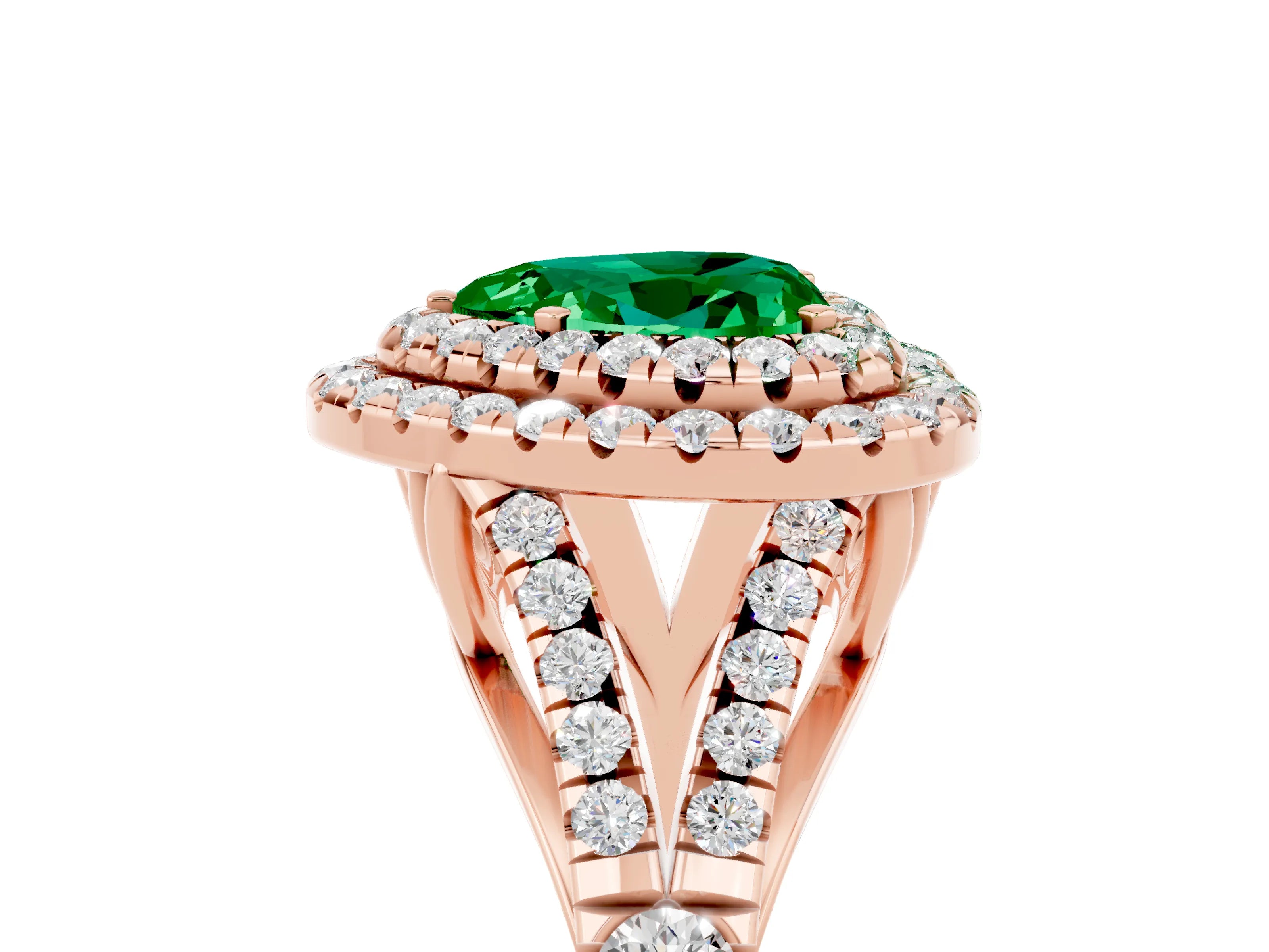 Rose gold Double Halo Heart Cut Emerald Split Shank Engagement Ring with Four-Prong Setting_5