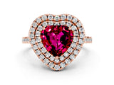 Rose gold Double Halo Heart Cut Garnet Pavé Band with Four-Prong Setting