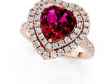 Rose gold Double Halo Heart Cut Garnet Pavé Band with Four-Prong Setting_1