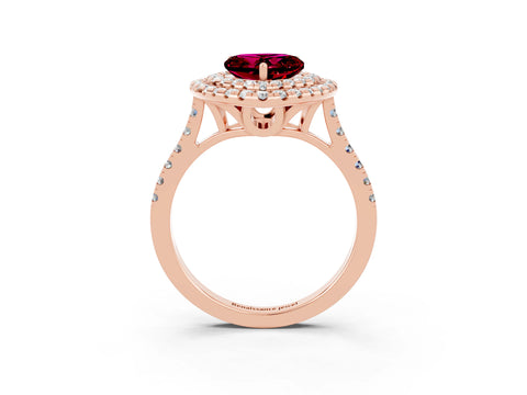 Rose gold Double Halo Heart Cut Garnet Pavé Band with Four-Prong Setting_3