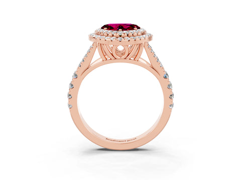 Rose gold Double Halo Heart Cut Garnet Pavé Split Shank Ring with Prong Setting_3