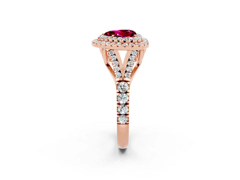 Rose gold Double Halo Heart Cut Garnet Split Shank Engagement Ring with Four-Prong Setting_2