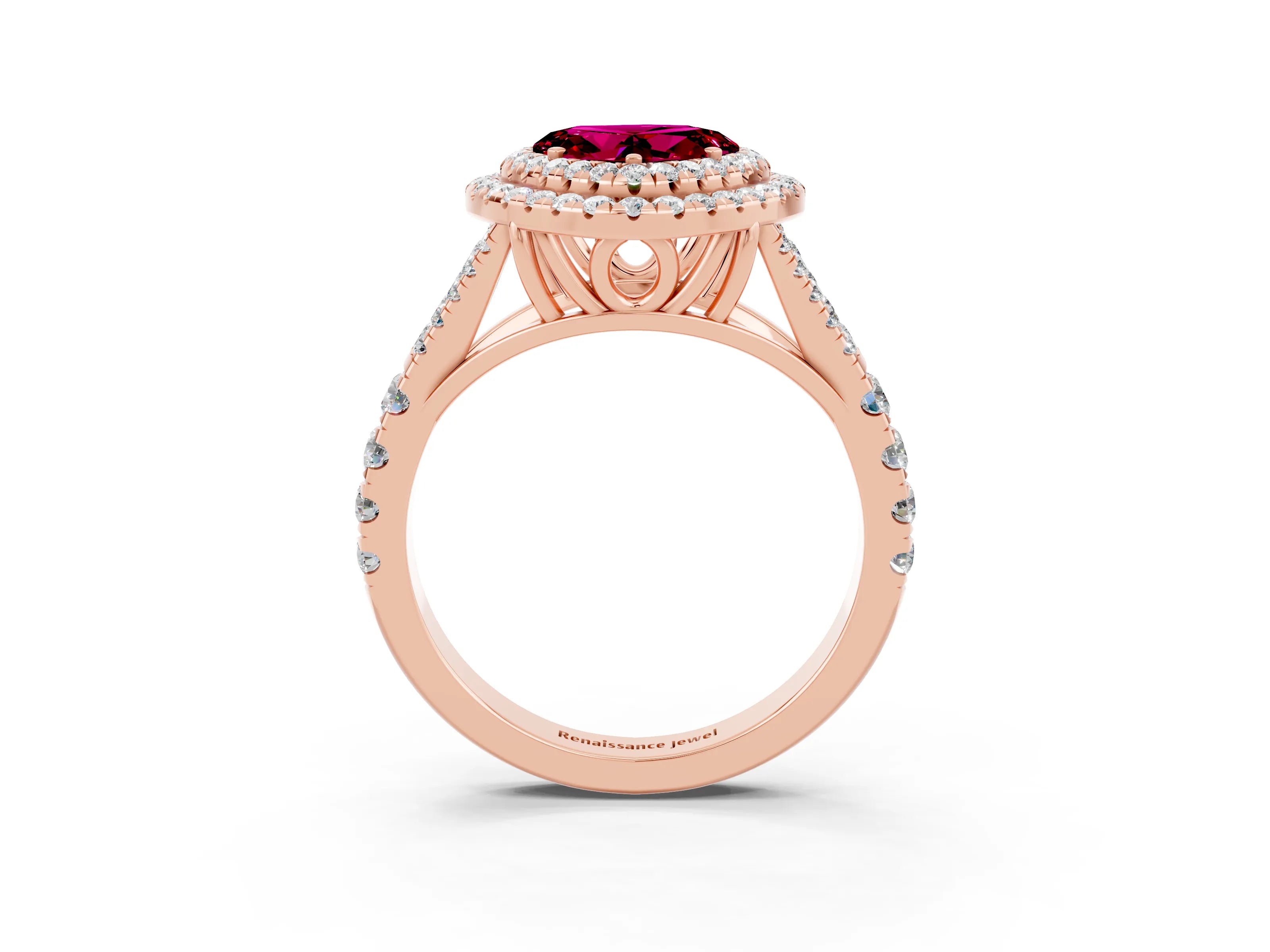 Rose gold Double Halo Heart Cut Garnet Split Shank Engagement Ring with Four-Prong Setting_3
