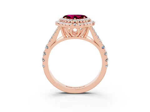 Rose gold Double Halo Heart Cut Garnet Split Shank Engagement Ring with Four-Prong Setting_3