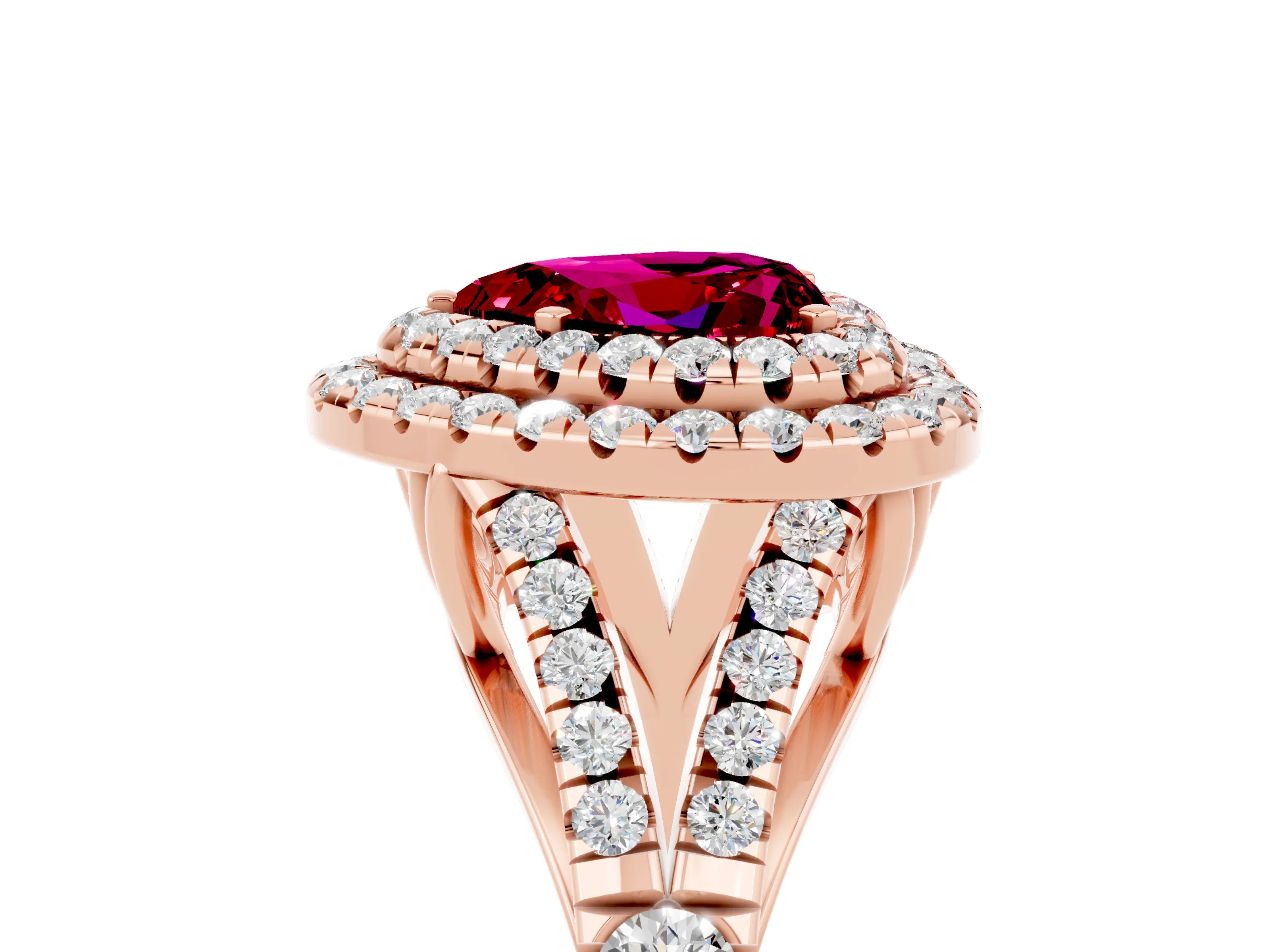 Rose gold Double Halo Heart Cut Garnet Split Shank Engagement Ring with Four-Prong Setting_5