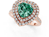 Rose gold Double Halo Heart Cut Green Sapphire Pavé Band with Four-Prong Setting_1