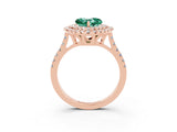 Rose gold Double Halo Heart Cut Green Sapphire Pavé Band with Four-Prong Setting_3
