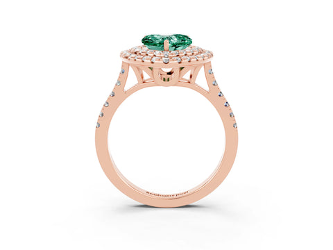 Rose gold Double Halo Heart Cut Green Sapphire Pavé Band with Four-Prong Setting_3