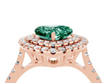 Rose gold Double Halo Heart Cut Green Sapphire Pavé Band with Four-Prong Setting_4