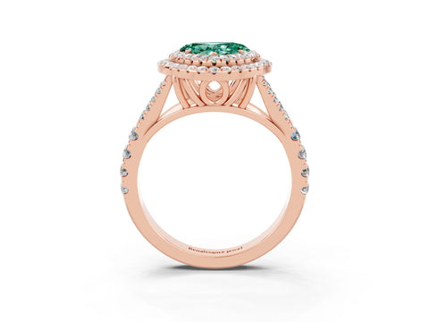 Rose gold Double Halo Heart Cut Green Sapphire Pavé Split Shank Ring with Prong Setting_3
