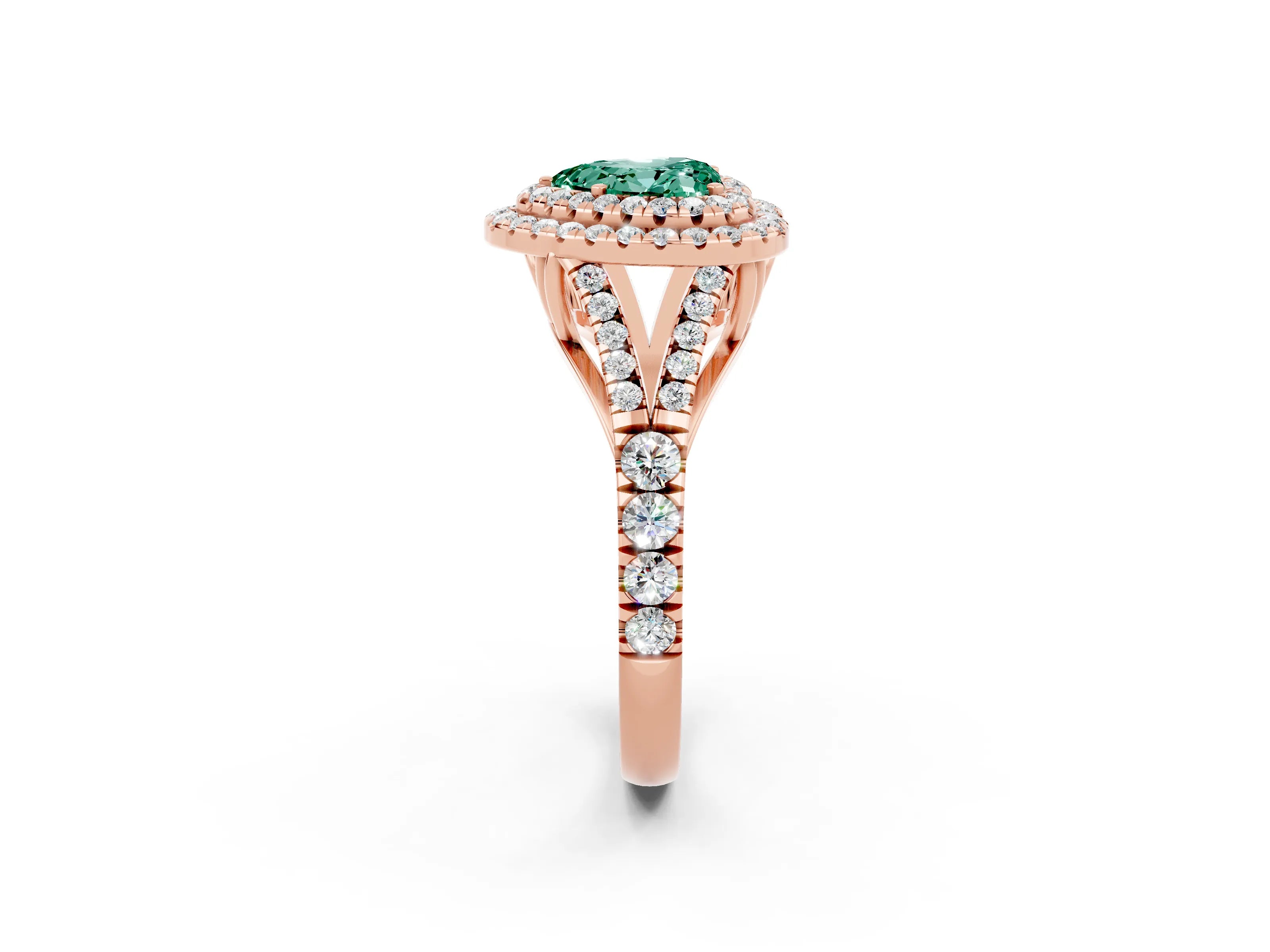 Rose gold Double Halo Heart Cut Green Sapphire Split Shank Engagement Ring with Four-Prong Setting_2