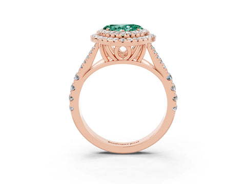 Rose gold Double Halo Heart Cut Green Sapphire Split Shank Engagement Ring with Four-Prong Setting_3