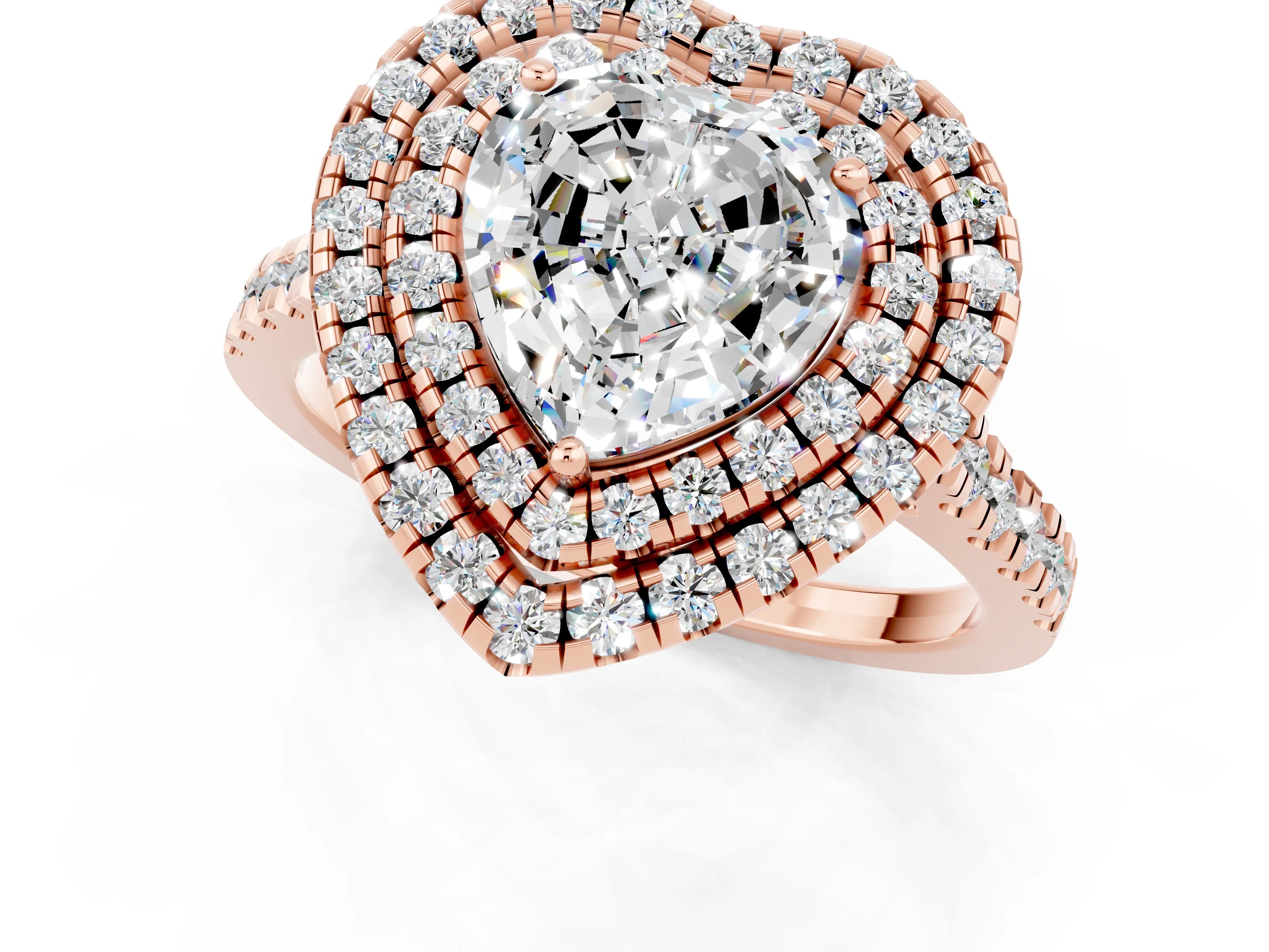 Rose gold Double Halo Heart Cut Moissanite Pavé Band with Four-Prong Setting_1