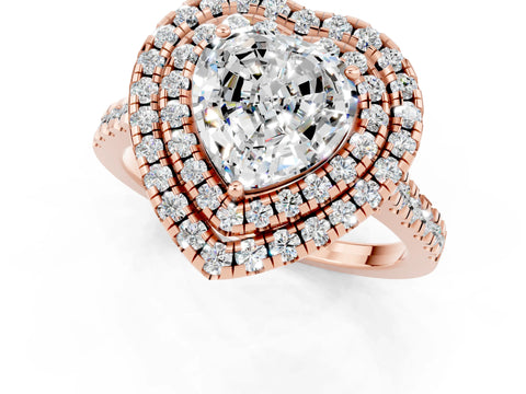 Rose gold Double Halo Heart Cut Moissanite Pavé Band with Four-Prong Setting_1