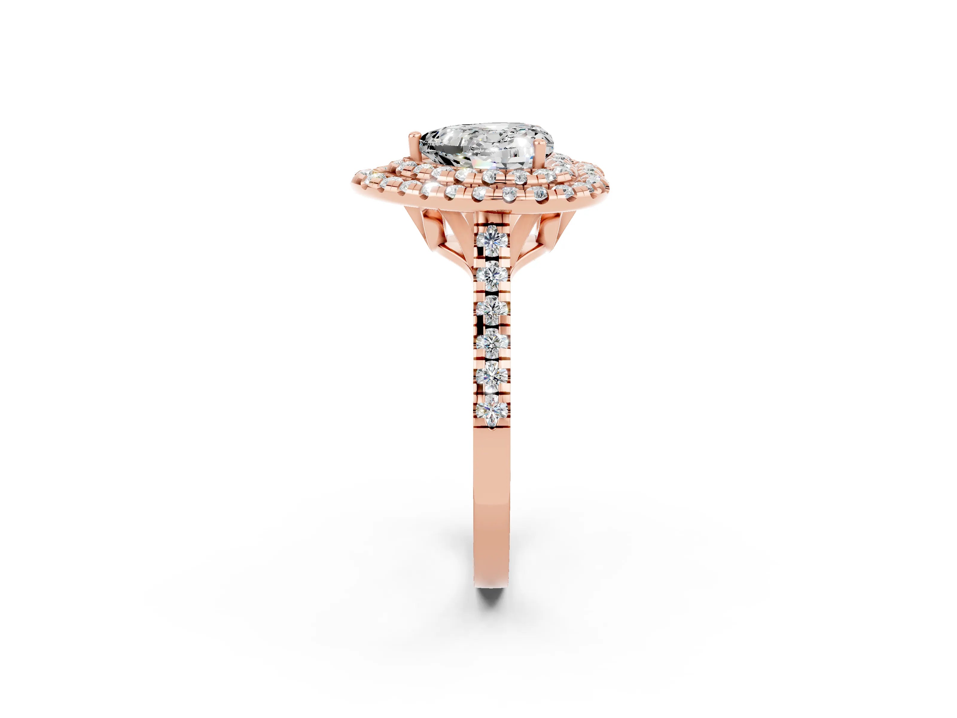 Rose gold Double Halo Heart Cut Moissanite Pavé Band with Four-Prong Setting_2
