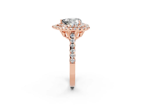 Rose gold Double Halo Heart Cut Moissanite Pavé Band with Four-Prong Setting_2