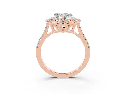 Rose gold Double Halo Heart Cut Moissanite Pavé Band with Four-Prong Setting_3