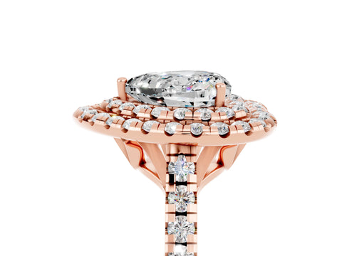 Rose gold Double Halo Heart Cut Moissanite Pavé Band with Four-Prong Setting_5