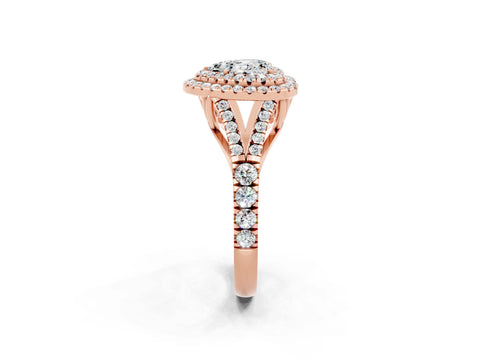 Rose gold Double Halo Heart Cut Moissanite Pavé Split Shank Ring with Prong Setting_2