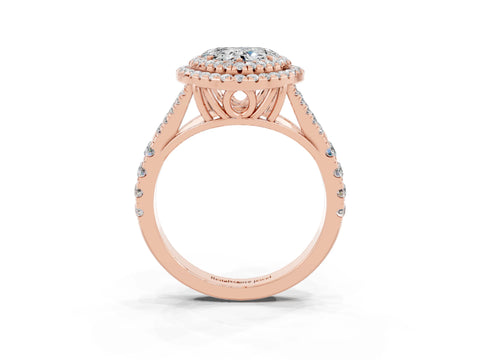 Rose gold Double Halo Heart Cut Moissanite Pavé Split Shank Ring with Prong Setting_3
