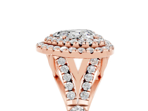 Rose gold Double Halo Heart Cut Moissanite Pavé Split Shank Ring with Prong Setting_5
