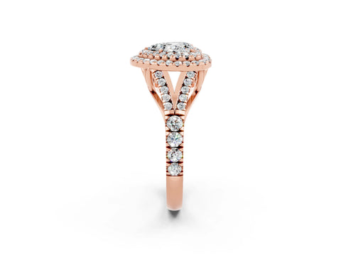 Rose gold Double Halo Heart Cut Moissanite Split Shank Engagement Ring with Four-Prong Setting_2