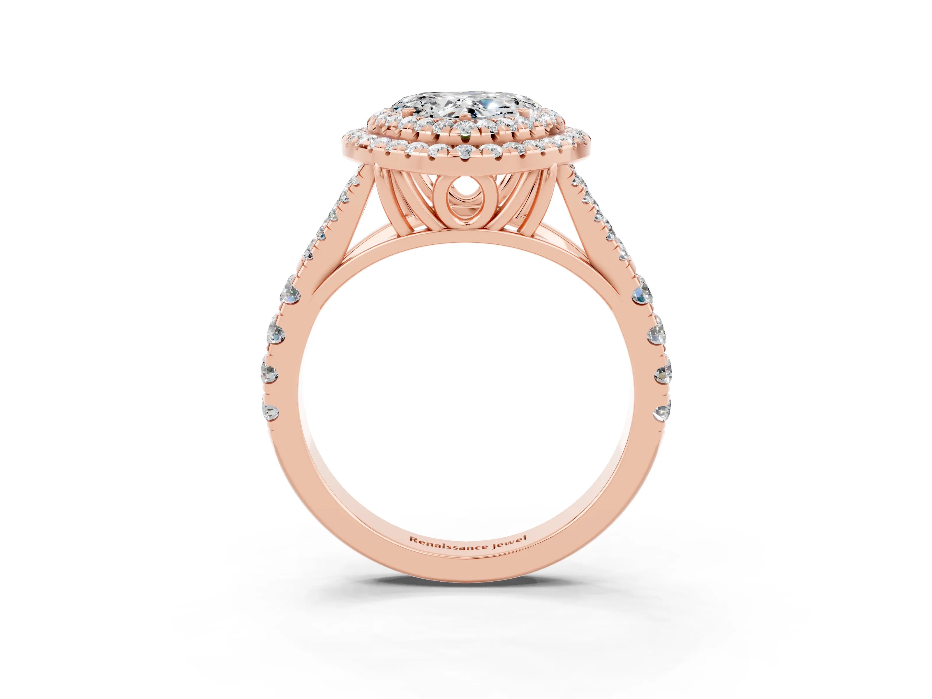 Rose gold Double Halo Heart Cut Moissanite Split Shank Engagement Ring with Four-Prong Setting_3