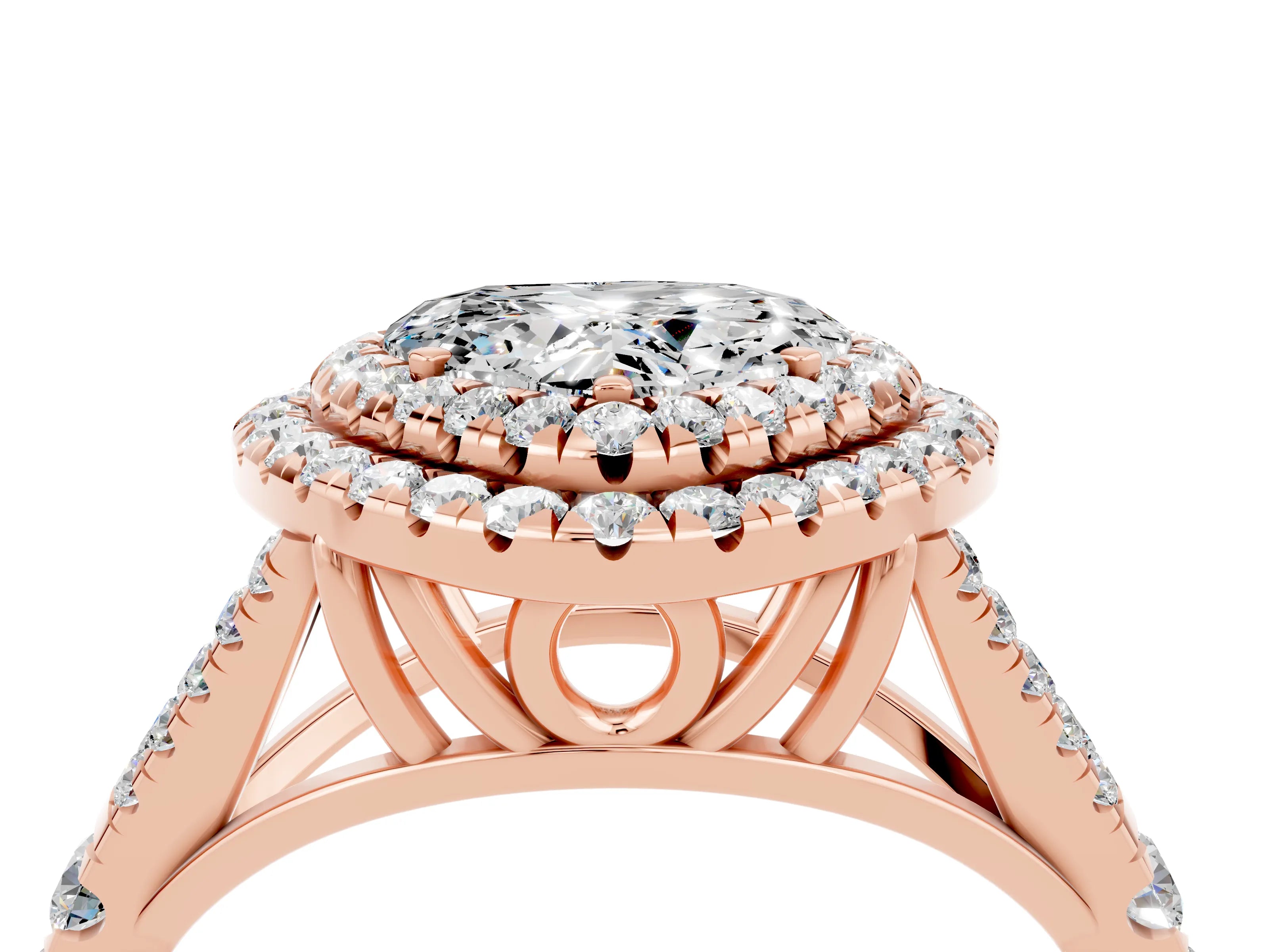 Rose gold Double Halo Heart Cut Moissanite Split Shank Engagement Ring with Four-Prong Setting_4