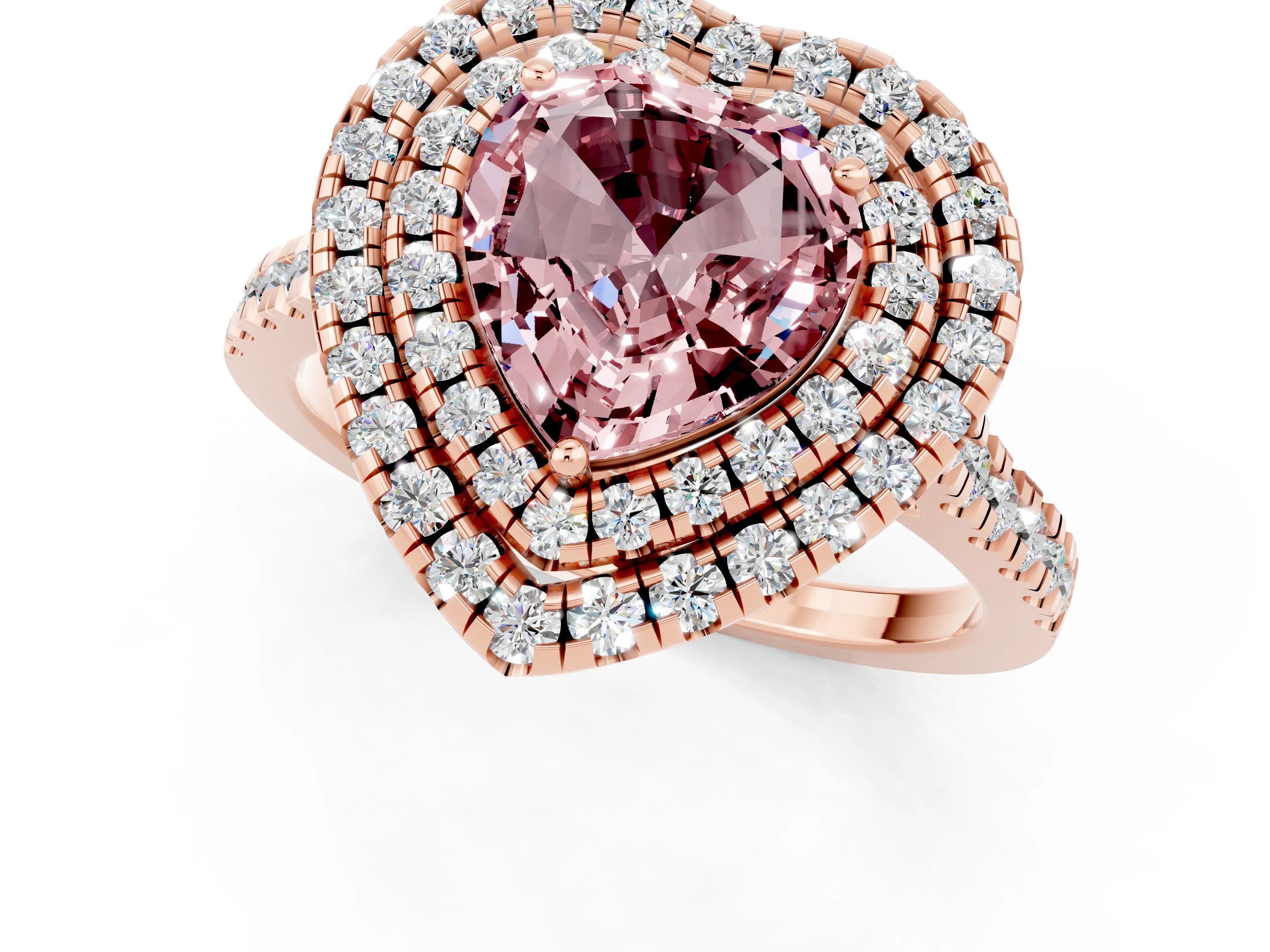 Rose gold Double Halo Heart Cut Morganite Pavé Band with Four-Prong Setting_1